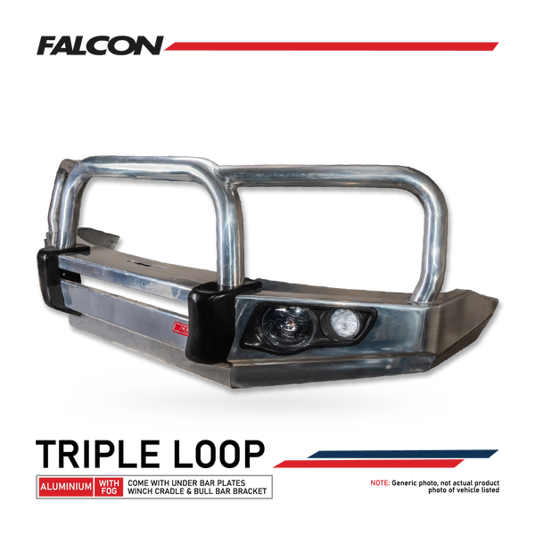 Pajero Sport QF 2020-On 707-01A Alloy Falcon Bull Bar Triple Loops Package (LED Foglight) - SKU MCC-02012-701AW