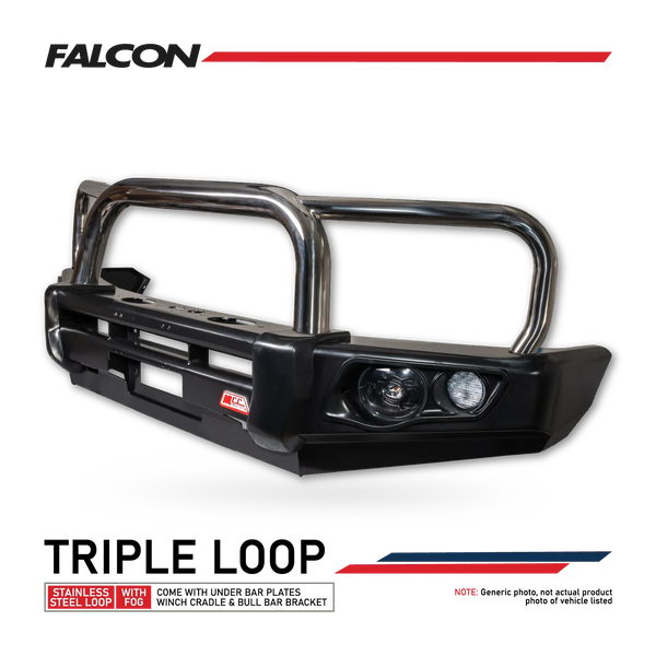 BT50 TF 2021-On 707-01 Falcon Bull Bar Triple Stainless Loops Package (LED Foglight) - SKU MCC-06004-701FOGUP