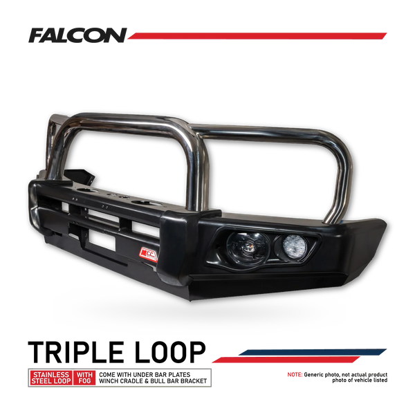 Hilux 2016-2020 707-01 Falcon Bull Bar Triple Stainless Loops Package (LED Foglight) - SKU MCC-01017-701FOGUP