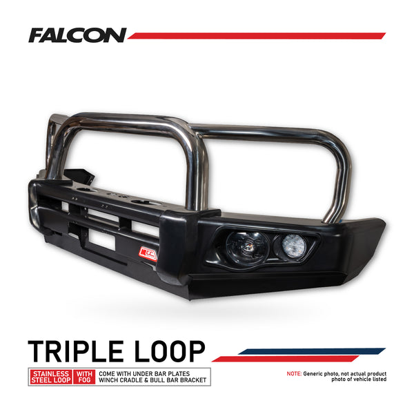 Toyota Surf/4Runner LN185/KZN185 (IFS) 1996-2002 - 707-01 Falcon Bull Bar Triple Stainless Loops Package (LED Foglight) - SKU MCC-01016-185701FOG