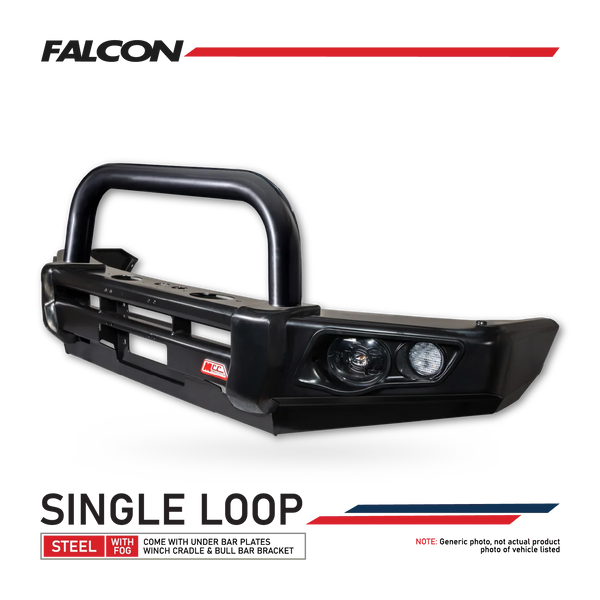 Patrol Y62 2018-Current 707-01 Falcon Bull Bar Single Black Loop Package (LED Foglight) - SKU MCC-03010-701SBLFOG