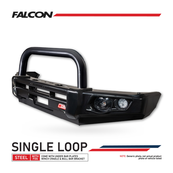 Land Cruiser 70 Series Single Cab 2024-On 707-01 Falcon Bull Bar Single Black Loop Package (LED Foglight)