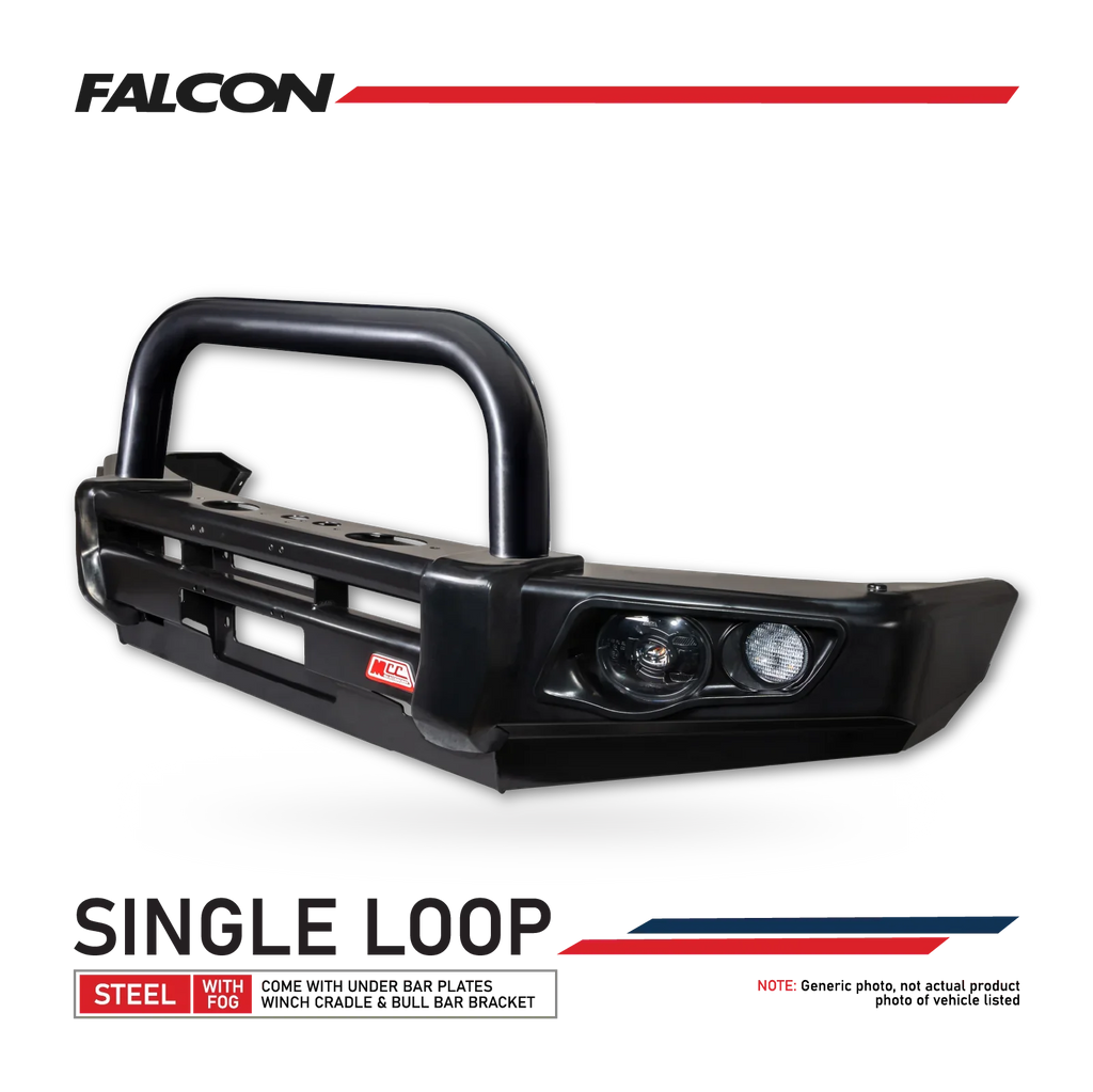 Dmax RG 2020-Present 707-01 Falcon Bull Bar Single Black Loop Package (LED Foglight) - SKU MCC-08007-701SBLFOG