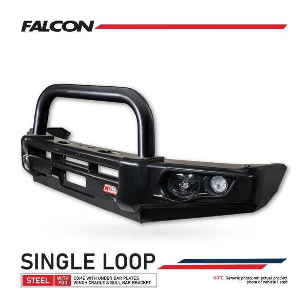 Toyota Hilux 1997-2004 707-01 Falcon Bull Bar Single Black Loop Package (LED Foglight) - SKU MCC-01001-701SBLFOG