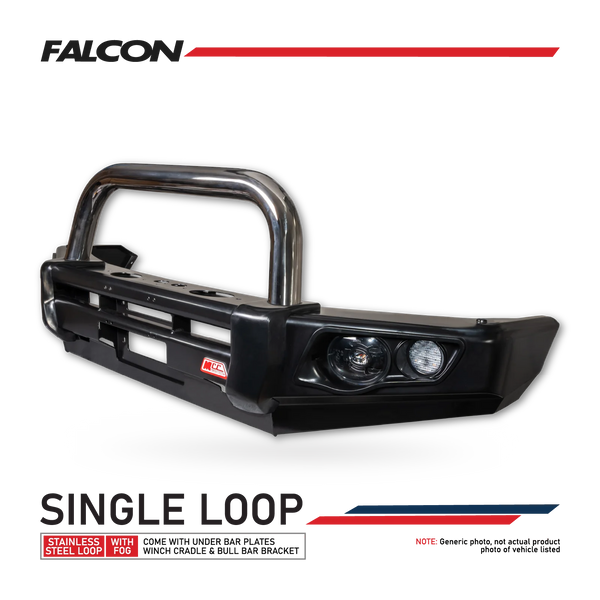 Dmax facelift 2017-2020 707-01 Falcon Bull Bar Single Stainless Loop Package (LED Foglight) - SKU MCC-08005-701SSLFOG