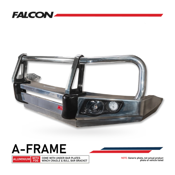 Navara D22 1997-2015  707-02A Alloy Falcon Bull Bar Black A-Frame Package (LED Foglight) - SKU MCC-03008-702AW