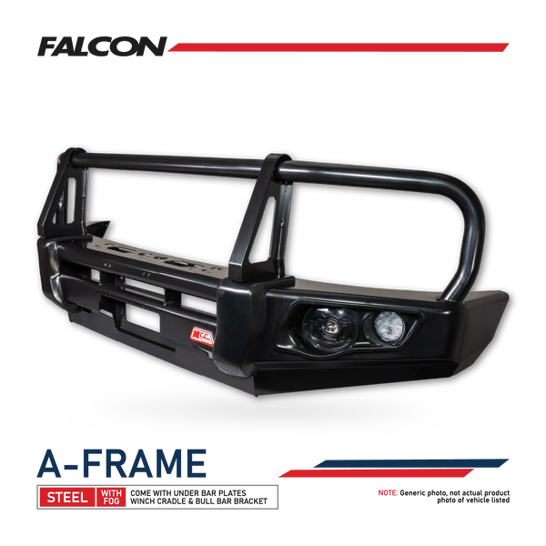 Discovery 1 & 2 1989-2004 707-02 Falcon Bull Bar Black A-Frame Package (LED Foglight) - SKU MCC-09001-702FOGUP