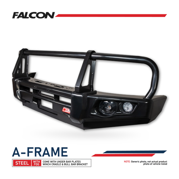 Toyota Hilux 1997-2004 707-02 Falcon Bull Bar Black A-Frame Package (LED Foglight) - SKU MCC-01001-702FOGUP