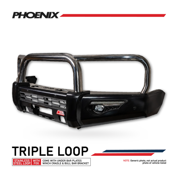 Hilux Rogue 2020-On 808-01 Phoenix Bull Bar Triple Stainless Loops Package - SKU MCC-01021-801-Rogue