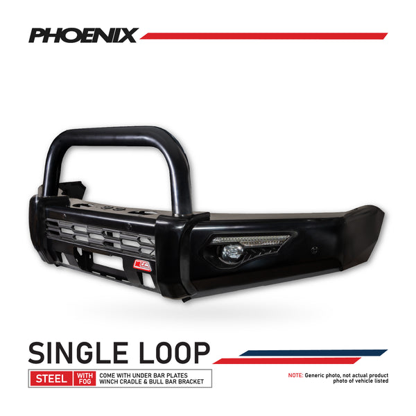 Land Cruiser 79 Series Single Cab 2024-On - 808-01 Phoenix Bull Bar Single Black Loop Package - SKU MCC-01024-801SBLSC