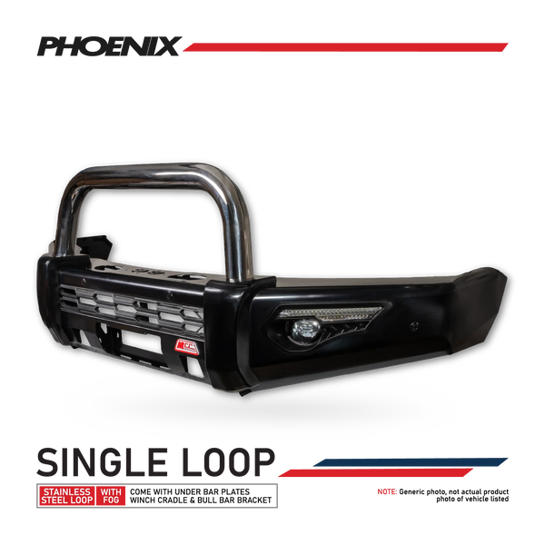 Fortuner 2015-2020 808-01 Phoenix Bull Bar Single Stainless Loop Package - SKU MCC-01018-801SSL