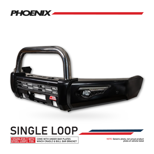 Pajero Sport QE 2015-2020 808-01 Phoenix Bull Bar Single Stainless Loop Package - SKU MCC-02010-801SSL