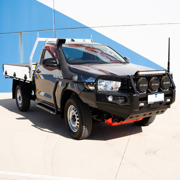 Hilux 2016-2020 Narrow 707-02 Falcon Bull Bar Black A-Frame Package (LED Foglight) - SKU MCC-01017-702NFOGUP