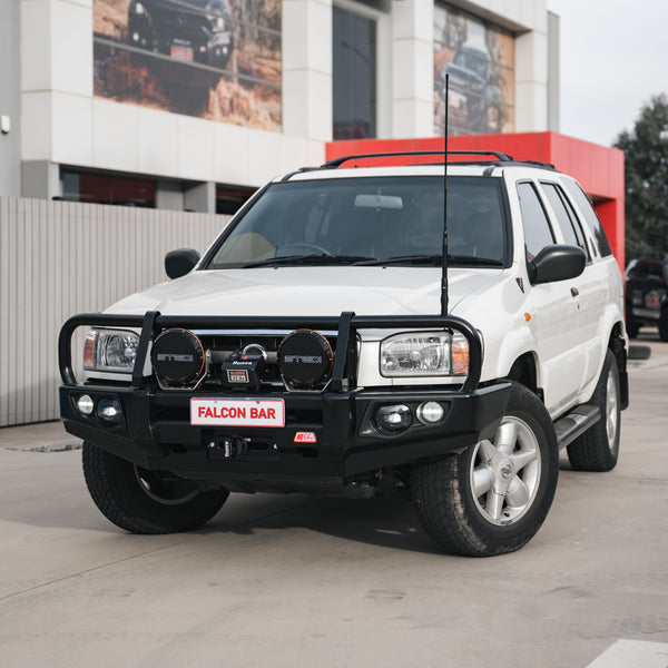 Pathfinder R50 1996-2004 707-02 Falcon Bull Bar Black A-Frame Package (LED Foglight) - SKU MCC-03009-702FOG