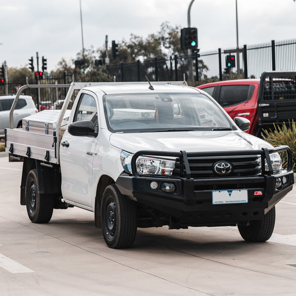 Hilux 2016-2020 Narrow 707-02 Falcon Bull Bar Black A-Frame Package (LED Foglight) - SKU MCC-01017-702NFOGUP