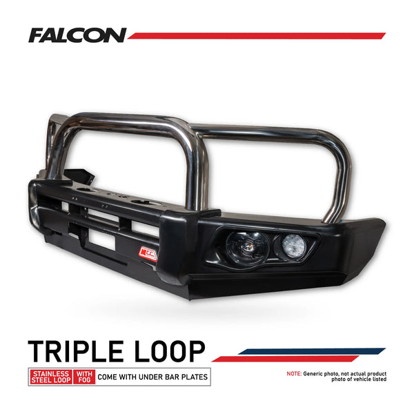 Toyota Hilux 1988-1997 LN105/LN106 (Live) - 707-01 Falcon Bull Bar Triple Stainless Loops Package (LED Foglight) - SKU MCC-01000-701FOG