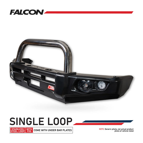 Pajero NS NX NT NW 2006-2021 707-01 Falcon Bull Bar Single Stainless Loop Package (LED Foglight) - SKU MCC-02004-701SSLFOG