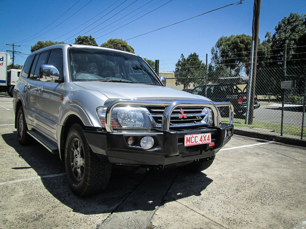 Pajero NM NP 1999-2006 707-01 Falcon Bull Bar Triple Stainless Loops Package (LED Foglight) - SKU MCC-02005-701FOGUP