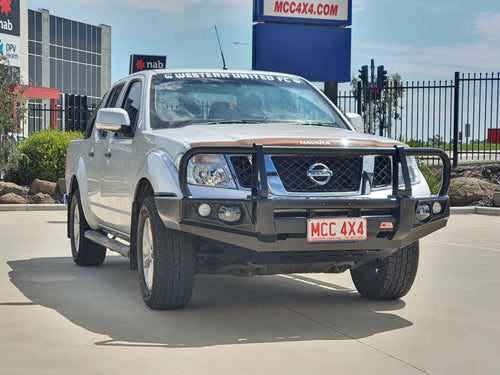 Navara D40 2005-2010 707-02 Falcon Bull Bar Black A-Frame Package (LED Foglight) - SKU MCC-03006-702FOGUP