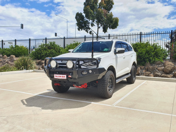 MUX Gen 3 2020-On Falcon Bull Bar Black A-Frame Package (LED Foglight) - SKU MCC-08008-702FOGUP