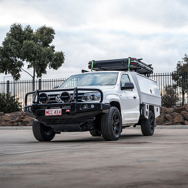 Amarok 2011-On 707-02 Falcon Bull Bar Black A-Frame Package (LED Foglight) - SKU MCC-04001-702FOGUP