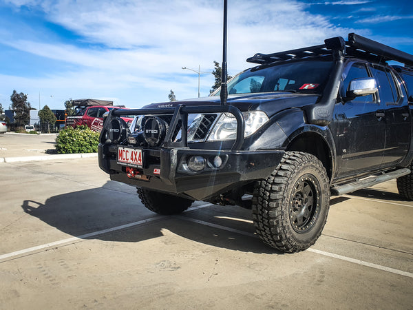 Navara D40 2011-2015  707-02 Falcon Bull Bar Black A-Frame Package (LED Foglight) - SKU MCC-03007-702FOGUP