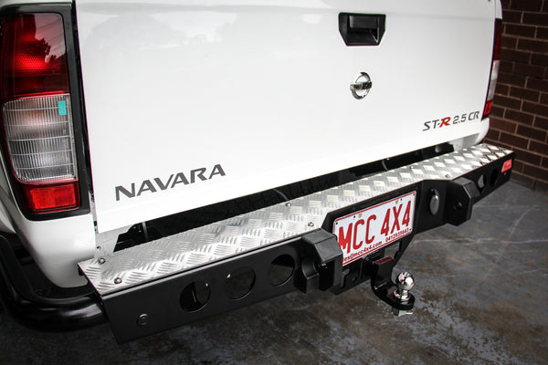 Navara D22 1997-2015 022-03 Jack Rear Bar with Chrome Step Plate Package - SKU MCC-03008-203SP