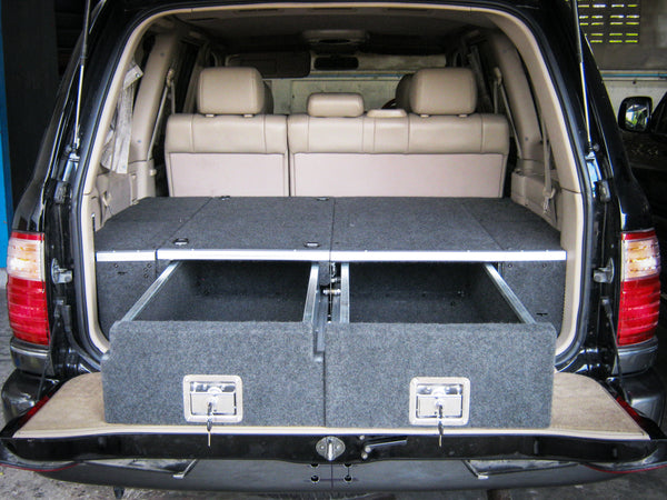 Land Cruiser 100 series 1998-2007 4402 Galvanised Steel Carpet Dual Drawer System with Small Fridge Slide Package - SKU MCC-01007-4402S