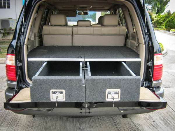 Land Cruiser 100 series 1998-2007 4402 Galvanised Steel Carpet Dual Drawer System with Small Fridge Slide Package - SKU MCC-01007-4402S