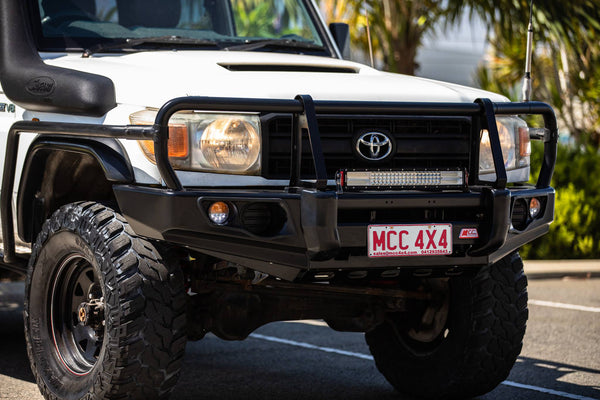 Land Cruiser 70 series 2007-2022 707-02 Falcon Bull Bar Black A-Frame Package (No Foglight) - SKU MCC-01005-702UP