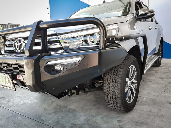 Hilux 2016-Current 039SBSR Side Step and Rail Package (Sand Black) (50mm Bull Bar) - SKU MCC-01017-039SBSR