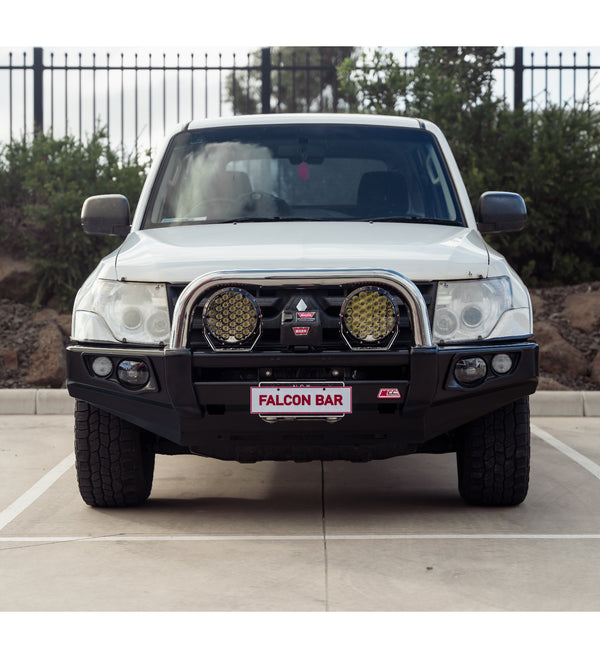 Pajero NS NX NT NW 2006-2021 707-01 Falcon Bull Bar Single Stainless Loop Package (LED Foglight) - SKU MCC-02004-701SSLFOG