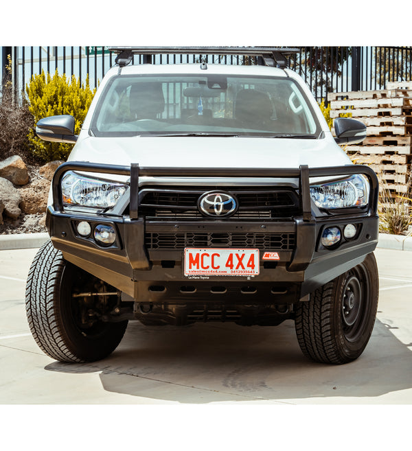 Hilux 2020-On  707-02 Falcon Bull Bar Black A-Frame Package (LED Foglight) - SKU MCC-01021-702FOGUP